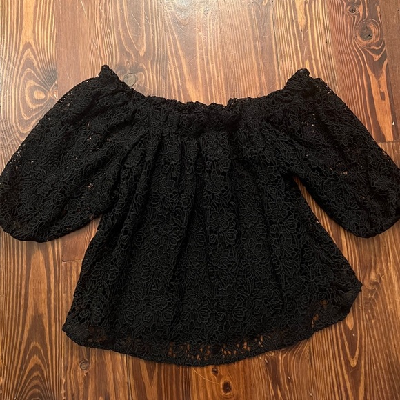 ANTHROPOLOGIE MAEVE Off-The-Shoulder Cutwork Top Black - Picture 2 of 9